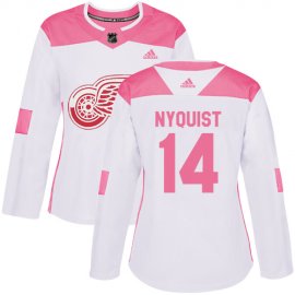 Adidas Detroit Red Wings #14 Gustav Nyquist White/Pink Authentic Fashion Womens Stitched NHL Jersey