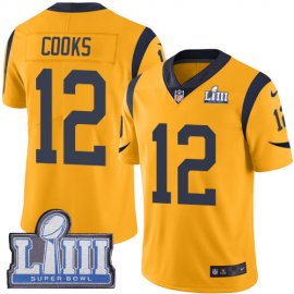 Nike Los Angeles Rams #12 Brandin Cooks Gold Super Bowl LIII Bound Mens Stitched NFL Limited Rush Jersey