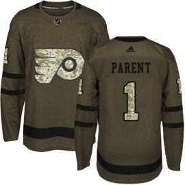 Adidas Philadelphia Flyers #1 Bernie Parent Green Salute to Service Stitched NHL Jersey