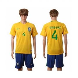 Brazil #4 David Luiz Home Soccer Country Jersey