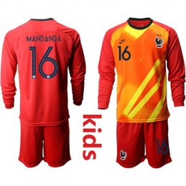 France #16 Mandanda Red Goalkeeper Long Sleeves Kid Soccer Country Jersey