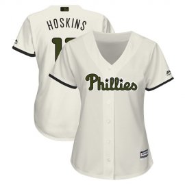 Philadelphia Phillies #17 Rhys Hoskins Cream 2018 Memorial Day Cool Base Womens Stitched MLB Jersey