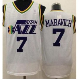 Utah Jazz #7 Pete Maravich White Throwback Stitched NBA Jersey