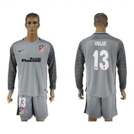 Atletico Madrid #13 Oblak Grey Goalkeeper Long Sleeves Soccer Club Jersey