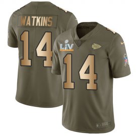 Nike Kansas City Chiefs #14 Sammy Watkins Olive/Gold Mens Super Bowl LV Bound Stitched NFL Limited 2017 Salute To Service Jersey