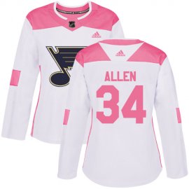 Adidas St. Louis Blues #34 Jake Allen White/Pink Authentic Fashion Womens Stitched NHL Jersey