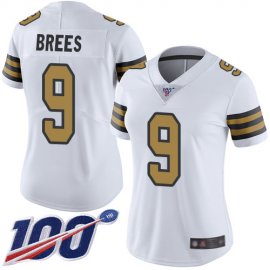 Nike New Orleans Saints #9 Drew Brees White Womens Stitched NFL Limited Rush 100th Season Jersey