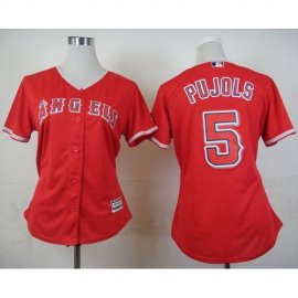 Los Angeles Angels #5 Albert Pujols Red Alternate Womens Stitched MLB Jersey