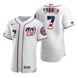 Washington Nationals #7 Trea Turner Mens Nike White Fluttering USA Flag Limited Edition Authentic MLB Jersey