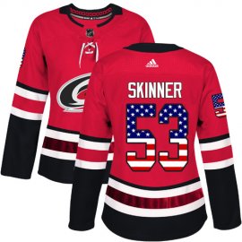 Adidas Carolina Hurricanes #53 Jeff Skinner Red Home Authentic USA Flag Womens Stitched NHL Jersey