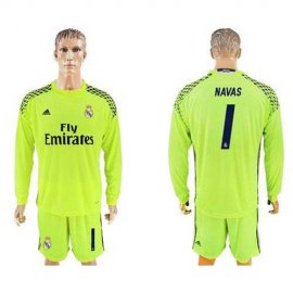 Real Madrid #1 Navas Shiny Green Goalkeeper Long Sleeves Soccer Club Jersey