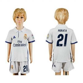 Real Madrid #21 Morata White Home Kid Soccer Club Jersey