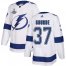 Adidas Tampa Bay Lightning #37 Yanni Gourde White Road Authentic 2020 Stanley Cup Champions Stitched NHL Jersey