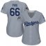 Los Angeles Dodgers #66 Yasiel Puig Grey Alternate Road 2018 World Series Womens Stitched MLB Jersey