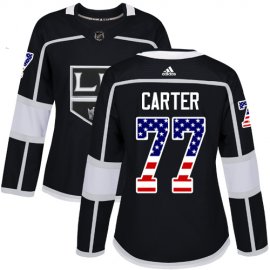 Adidas Los Angeles Kings #77 Jeff Carter Black Home Authentic USA Flag Womens Stitched NHL Jersey
