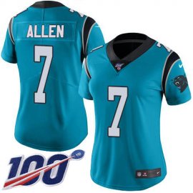 Nike Carolina Panthers #7 Kyle Allen Blue Womens Stitched NFL Limited Rush 100th Season Jersey