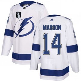 Adidas Tampa Bay Lightning #14 Pat Maroon White 2022 Stanley Cup Final Patch Road Authentic NHL Stanley Cup Final Patch Jersey Mens