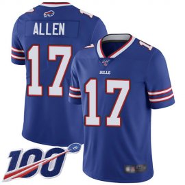 Nike Buffalo Bills #17 Josh Allen Royal Blue Team Color Mens Stitched NFL 100th Season Vapor Limited Jersey