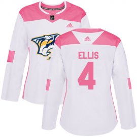 Adidas Nashville Predators #4 Ryan Ellis White/Pink Authentic Fashion Womens Stitched NHL Jersey