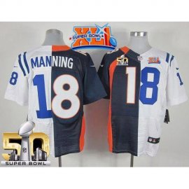 Nike Indianapolis Colts #18 Peyton Manning Navy Blue/White Super Bowl XLI & Super Bowl 50 Mens Stitched NFL Elite Split Denver Broncos Jersey