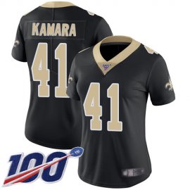Nike New Orleans Saints #41 Alvin Kamara Black Team Color Womens Stitched NFL 100th Season Vapor Limited Jersey