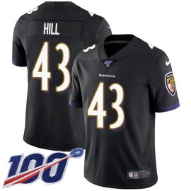 Nike Baltimore Ravens #43 Justice Hill Black Alternate Mens Stitched NFL 100th Season Vapor Untouchable Limited Jersey