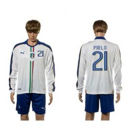 Italy #21 Pirlo White Away Long Sleeves Soccer Country Jersey