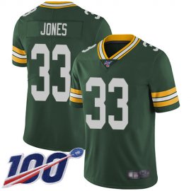 Nike Green Bay Packers #33 Aaron Jones Green Team Color Mens Stitched NFL 100th Season Vapor Limited Jersey
