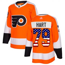 Adidas Philadelphia Flyers #79 Carter Hart Orange Home Authentic USA Flag Stitched NHL Jersey