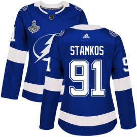 Adidas Tampa Bay Lightning #91 Steven Stamkos Blue Home Authentic Womens 2020 Stanley Cup Champions Stitched NHL Jersey