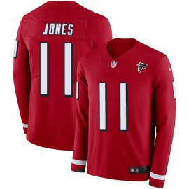 Nike Atlanta Falcons #11 Julio Jones Red Team Color Mens Stitched NFL Limited Therma Long Sleeve Jersey