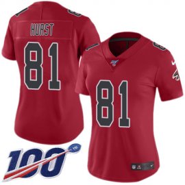 Nike Atlanta Falcons #81 Hayden Hurst Red Womens Stitched NFL Limited Rush 100th Season Jersey