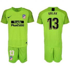 Atletico Madrid #13 Oblak Shiny Green Goalkeeper Soccer Club Jersey