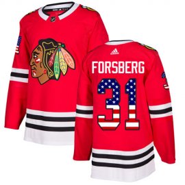 Adidas Chicago Blackhawks #31 Anton Forsberg Red Home Authentic USA Flag Stitched NHL Jersey
