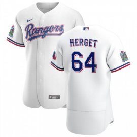 Texas Rangers #64 Jimmy Herget Mens Nike White Home 2020 Authentic Patch Player MLB Jersey