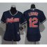 Cleveland Indians #12 Francisco Lindor Navy Blue Womens Alternate Stitched MLB Jersey
