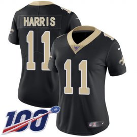 Nike New Orleans Saints #11 Deonte Harris Black Team Color Womens Stitched NFL 100th Season Vapor Untouchable Limited Jersey