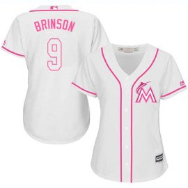 Miami Marlins #9 Lewis Brinson White/Pink Fashion Womens Stitched MLB Jersey