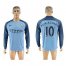 Manchester City #10 Kun Aguero Home Long Sleeves Soccer Club Jersey