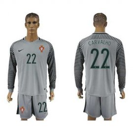 Portugal #22 Carvalho Grey Goalkeeper Long Sleeves Soccer Country Jersey