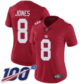 Nike New York Giants #8 Daniel Jones Red Alternate Womens Stitched NFL 100th Season Vapor Limited Jersey