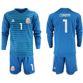 Mexico #1 Corona Blue Long Sleeves Goalkeeper Soccer Country Jersey