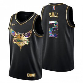 Charlotte Charlotte Hornets #2 Lamelo Ball Mens Golden Edition Diamond Logo 2021/22 Swingman Jersey – Black Mens