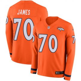 Mens Denver Broncos #70 JaWuan James Orange Team Color Mens Stitched NFL Limited Therma Long Sleeve Jersey