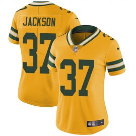 Nike Green Bay Packers #37 Josh Jackson Yellow Womens Stitched NFL Limited Rush Jersey