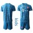 Bayern Munchen Blank Light Blue Goalkeeper Kid Soccer Club Jersey