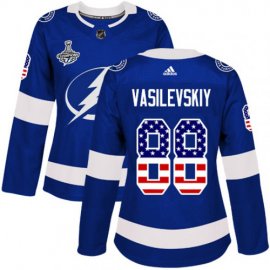 Adidas Tampa Bay Lightning #88 Andrei Vasilevskiy Blue Home Authentic USA Flag Womens 2020 Stanley Cup Champions Stitched NHL Jersey