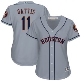Houston Astros #11 Evan Gattis Grey Road Womens Stitched MLB Jersey