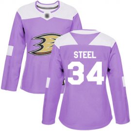 Adidas Anaheim Ducks #34 Sam Steel Purple Authentic Fights Cancer Womens Stitched NHL Jersey