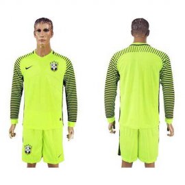Brazil Blank Green Long Sleeves Goalkeeper Soccer Country Jersey